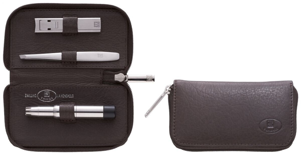 ست مانیکور 3 پارچه زولینگ آلمان مدل  zwilling Twinox | کیف چرمی قهوه‌ای